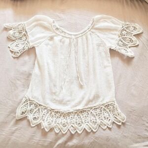 Italian Off The Shoulder Cotton Mix Top White Crochet Trim Festival Boho Summer